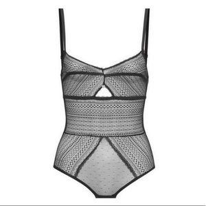 ~HP~ NWT Sam Edelman Hourglass Black Lace & Mesh Bodysuit